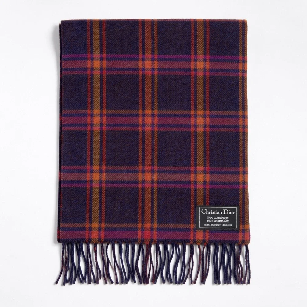 Christian Dior lambswool plaid scarf